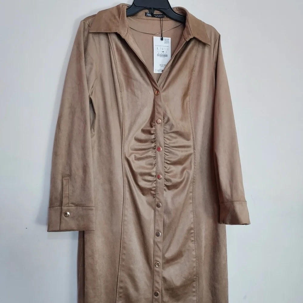 Zara Ruched Faux Suede Midi Dress Sz-XXL - Picture 8 of 9